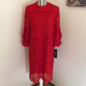 Sharagano red lace dress.